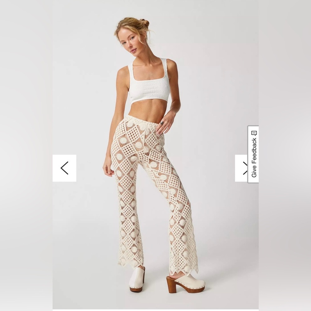 Urban Outfitters Luce Del Sol Semi Sheer Crochet Flare Pants Cream Boho Size L